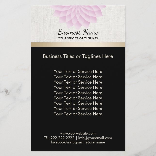 Flyer Yoga Salón SPA Loto Floral Elegante Franja Dorada (Frente)