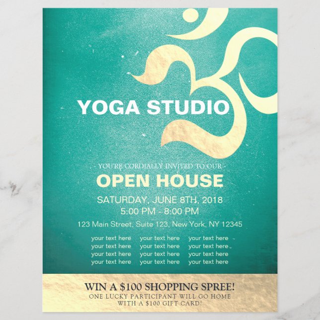 Flyer Yoga Studio Meditation Instructor Om Open House (Frente)