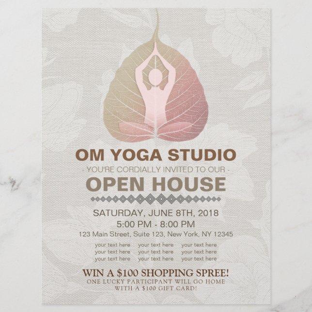 Flyer YOGA Studio Open House Meditation Pose Bodhi Leaf (Frente)