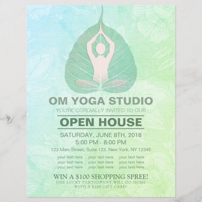Flyer YOGA Studio Open House Meditation Pose Bodhi Leaf (Frente)