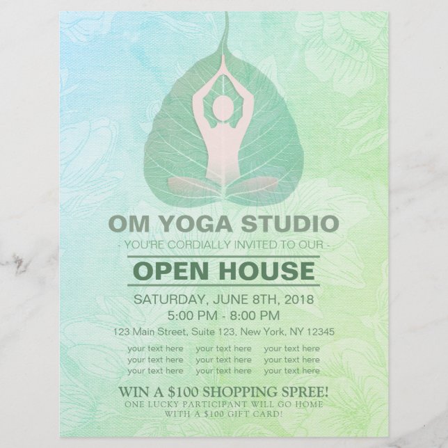 Flyer YOGA Studio Open House Meditation Pose Bodhi Leaf (Frente)