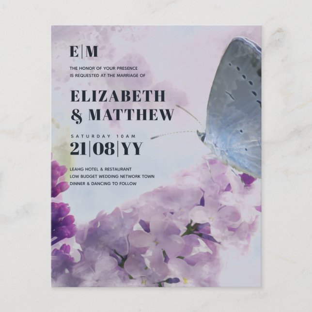 FLYERS Lilac Butterfly, Boda de presupuesto más ba (Frente)