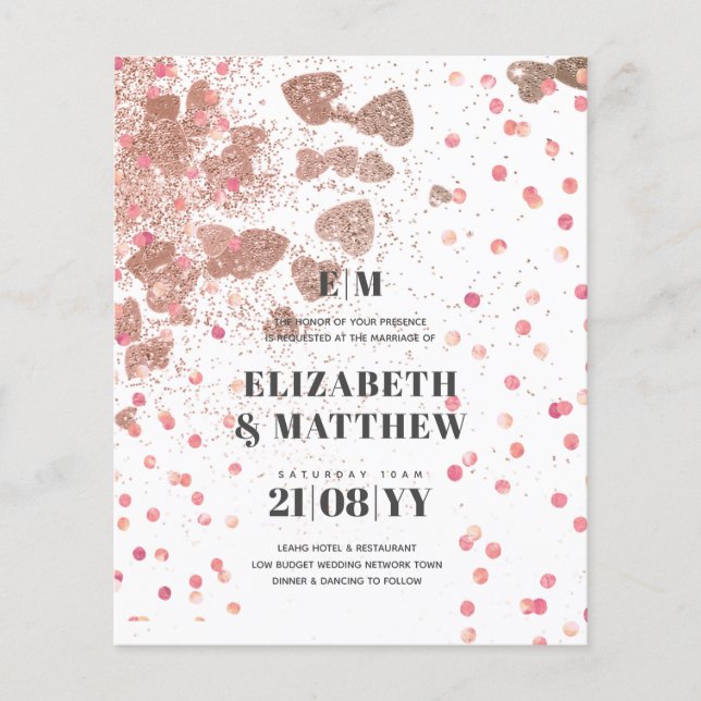 FLYERS Rosegold Hearts, Boda de Presupuestos Más B (Frente)