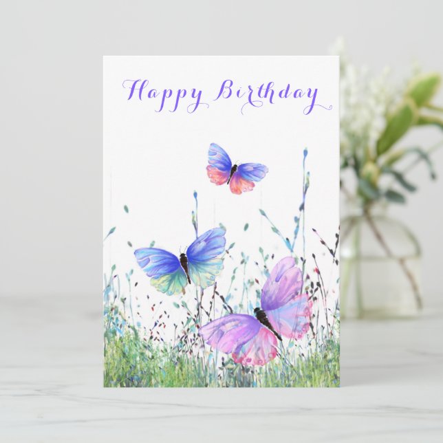 Flying Butterflies Happy Birday Card (Anverso de pie)