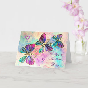 Flying Purple Pink Butterflies Tarjeta del Día de