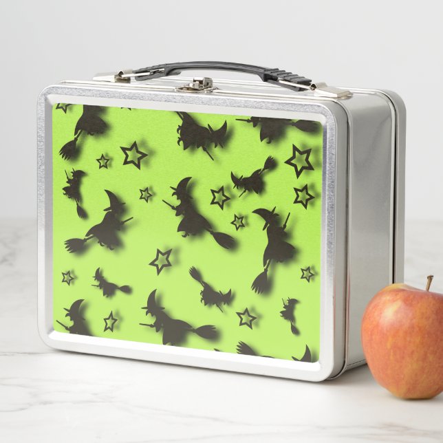 Flying witch among stars at Halloween night 3D  (In situ)