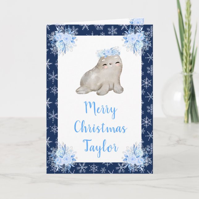 Foca Ártica de Invierno Feliz Navidad (Anverso)
