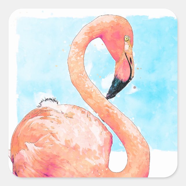 Foca Flamingo Rosa y Sello de Calcomanía de Acuare (Anverso)