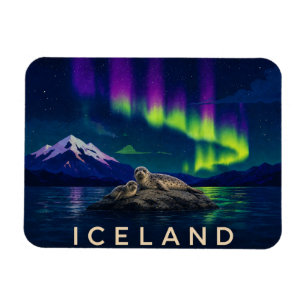 Focas Marinas Bajo la Aurora Islandia Flexi Imán
