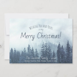 Foggy Blue Pines Rustic Watercolor Feliz Navidad