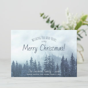 Foggy Blue Pines Rustic Watercolor Feliz Navidad