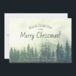 Foggy Pines Rustic Watercolor Merry Navidad<br><div class="desc">Esta tarjeta contiene un hermoso cuadro de pinos verdes de montaña envueltos en niebla. El diseño es sencillo, rústico y elegante. La leyenda dice: Les deseo a ustedes y a los tuyos una Feliz Navidad. Hay espacio para tu firma. Maravillosa carta para los amantes de la naturaleza, los aficionados al...</div>