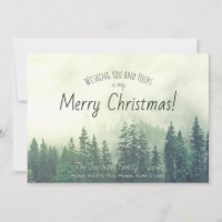Foggy Pines Rustic Watercolor Merry Navidad