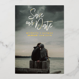 Foil Moderno Tarjeta de Save the Date con Foto y L