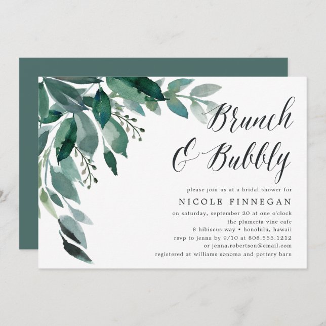 Foliage Abundante | Brunch & Bubbly Invitación (Anverso / Reverso)