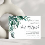 Foliage Abundante | Invitación a Bat Mitzvah<br><div class="desc">Las encantadoras invitaciones botánicas a los mitzvahs de murciélago cuentan con hojas de eucalipto en color agua y cascada de follaje verde desde la esquina superior izquierda. Personalizar con sus detalles de Bat Mitzvah alineados a la derecha y adornados con caligrafía de moda. Las invitaciones se invitan al verde de...</div>