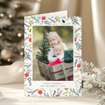 Foliage alegre | Tarjeta fotográfica de vacaciones<br><div class="desc">Comparte saludos de vacaciones con estas tarjetas de felicitación de Navidades plegados que incluyen tu foto vertical o orientada a retratos favorita, enmarcada con Navidades botánicos y flores de vacaciones. Agregue el saludo de su personalizado a lo largo de la parte inferior y personalice el interior con un mensaje y...</div>