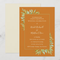 Foliage botánico en invitaciones a la boda ocre