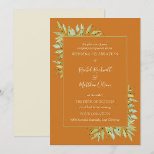 Foliage botánico en invitaciones a la boda ocre