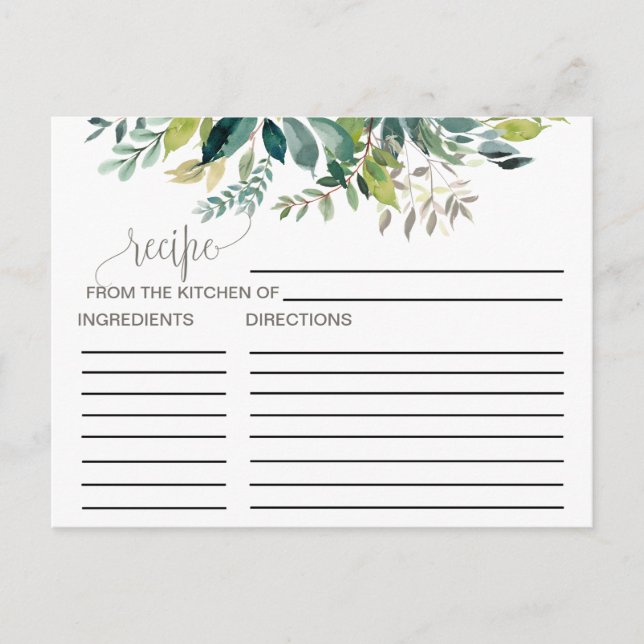 Foliage Bridal Shower Recipe Tarjetas (Anverso)