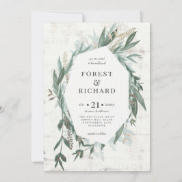 Foliage clásico con efecto oro invitación a la bod