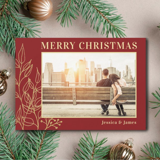 Foliage de oro Burgundy Foto Feliz Navidad (Subido por el creador)