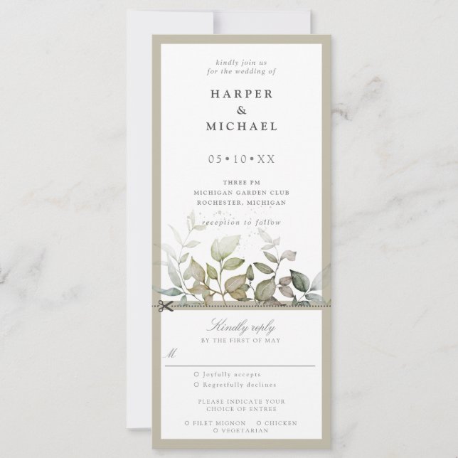 Foliage deja la invitación de boda w rsvp adjunto (Anverso)