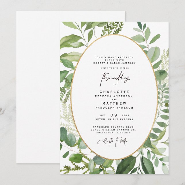 Foliage Frame Ambos Conjuntos Invitación de Boda d (Anverso / Reverso)