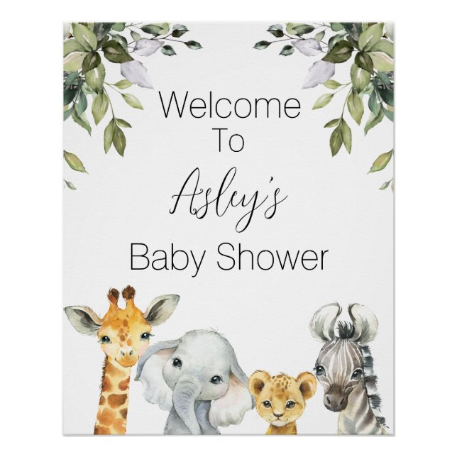 Foliage Safari Baby Shower Welcome Poster (Anverso)