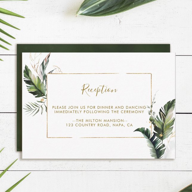 Foliage Tropical Gold Frame Wedding Recepción (Subido por el creador)