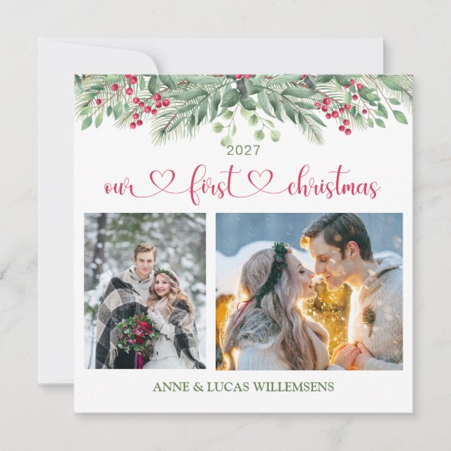 Foliage verde Berry rojo Nuestros primeros Navidad (Anverso)