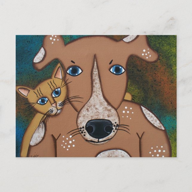 FOLK ART Dogs Mejor Amigo de LORI EVERETT postal (Anverso)