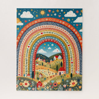 Folk Art Rainbow Village Puzzle