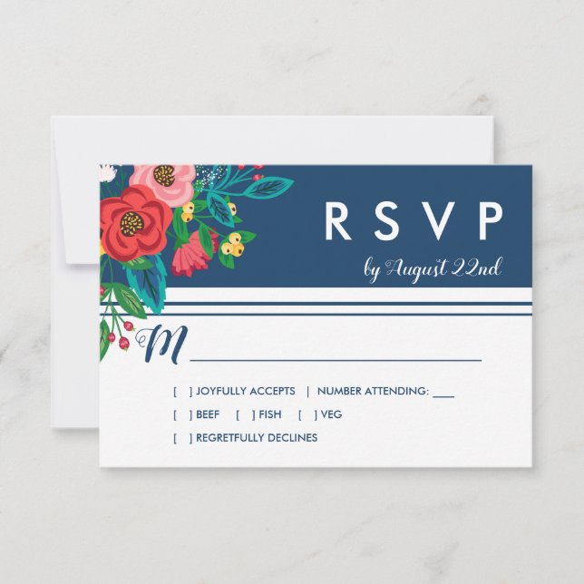 Folk Bouquet - Blue Boho RSVP (Anverso)
