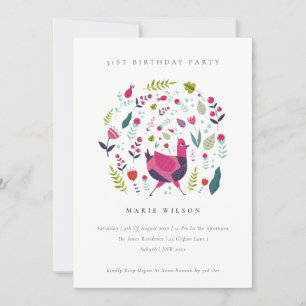 Folk Farm Floral Bird a cualquier edad Invitación