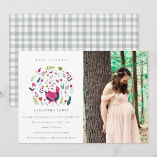 Folk Farm Floral Birdie Invitación a Baby Shower c