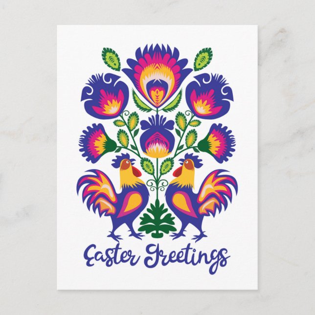 Folklore de Pascua con 2 gallos de postales Person (Anverso)