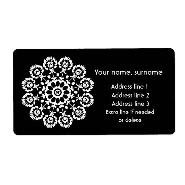 Folklore en negro - Etiqueta de envío monocroma Lo (Frente)