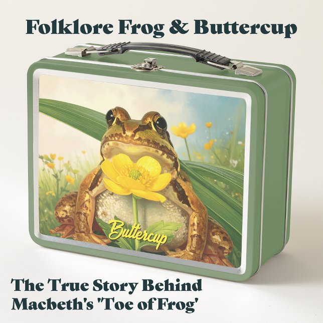 Folklore Rana y Botón de Oro | Herbolario de Magia (The True Story Behind Macbeth's 'Toe of Frog'. Cottagecore frog. 10th anniversary tin. buttercup)