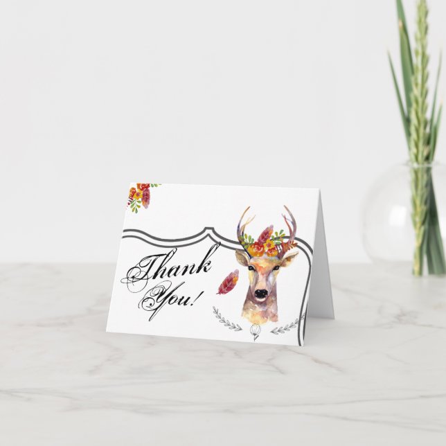 Follado Gracias Tarjeta Boho Deer Buck Head Browni (Anverso)