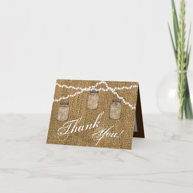 Follado Gracias Tarjeta Mason Jar String Lights Bu (Anverso)