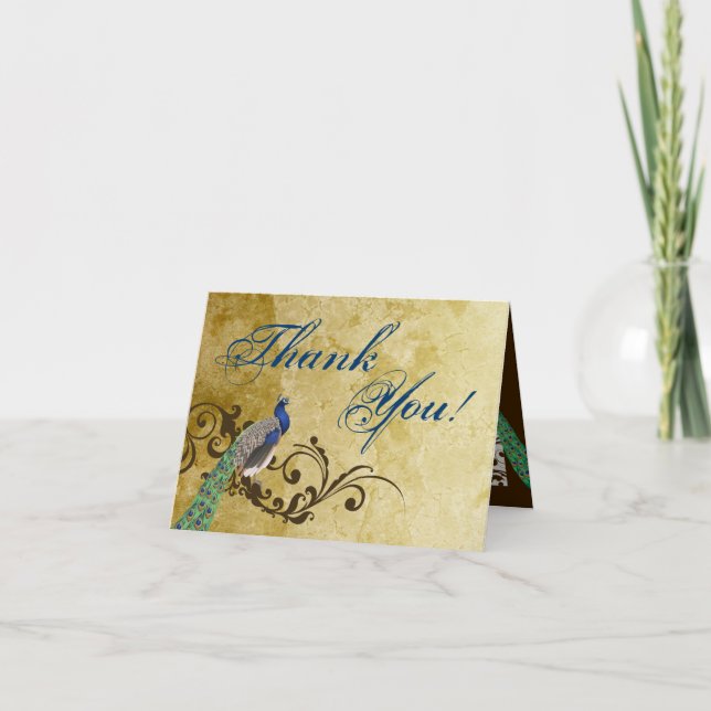 Follado Gracias Tarjeta Peacock Vintage Feathers B (Anverso)