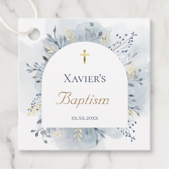 follaje acuarela Etiquetas favoritas de bautismo (Anverso)