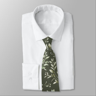 Follaje acuarela sobre la corbata de cuello verde 