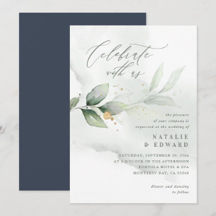Follaje de acuarela, boda azul marino y dorado