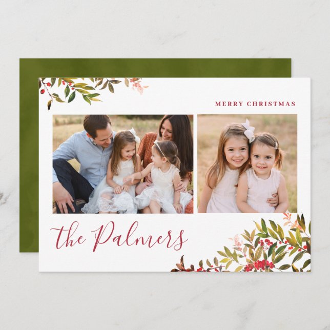 Follaje de Navidad en Acuarela Familia Firma (Anverso / Reverso)