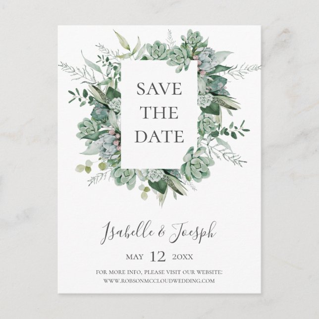 Follaje Suculento | Salva La Fecha Tarjeta Postal (Anverso)