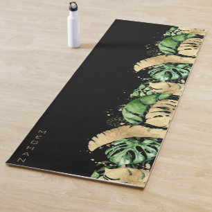 follaje tropical dorado Monograma Yoga Mat