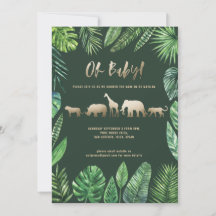 Follaje tropical y animales dorados ducha de bebé