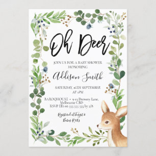 Follaje verde azul Oh invitación a Baby Shower de 